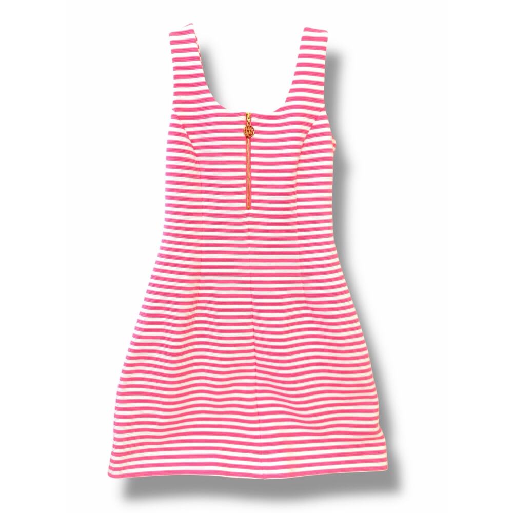Lilly Pulitzer Pink White Striped Sleeveless Shift Dress Gold Zip XS